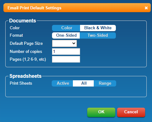 Picture of My Monitor email print by email options window. 