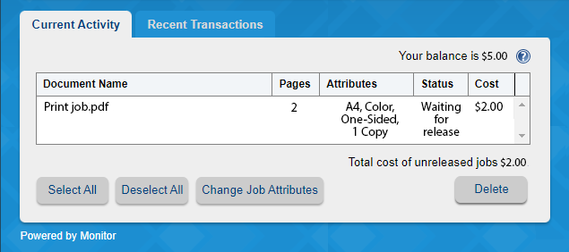 Picture of My Monitor print current activity window. 