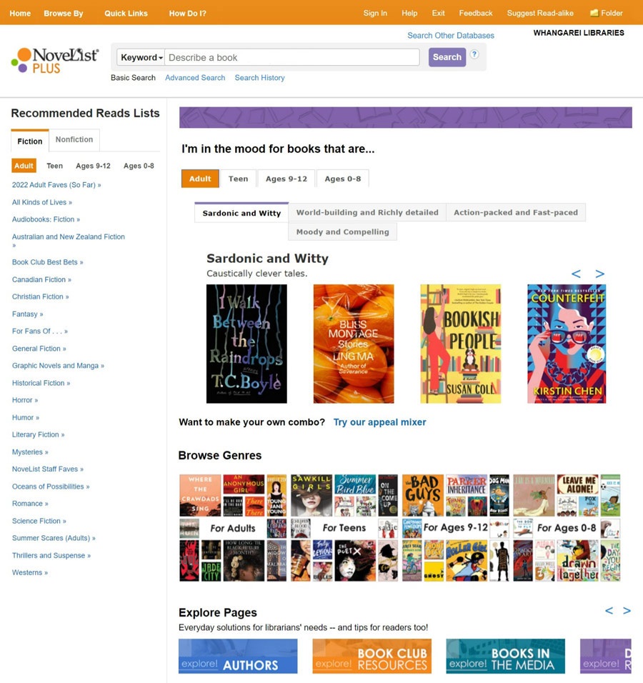 Picture of NoveList Plus homepage. 