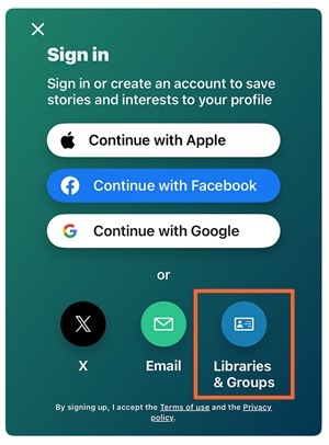PressReader Sign in selection screen. 