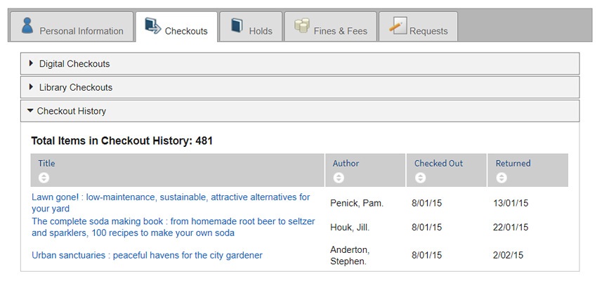 Image showing checkout history in my account checkout tab. 