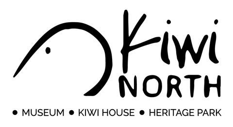 Kiwi North logo with the words: museum, kiwi house and heritage park. 