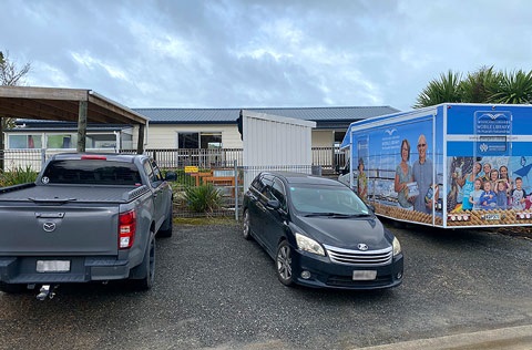 The Mobile Library parked outside Hukerenui Playcentre. 
