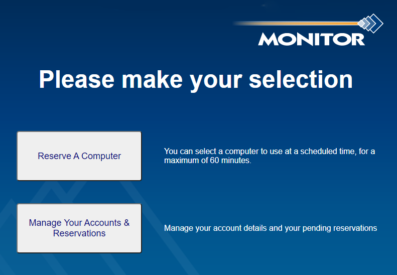 Picture of My Monitor reserve a computer selection window. 