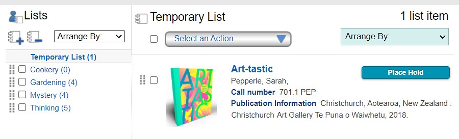 Image of a temporary list with an item. 