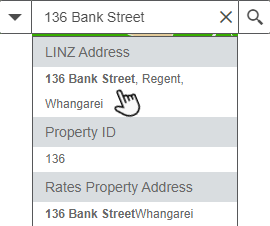 Image of the property search box dropdown to select your address. 