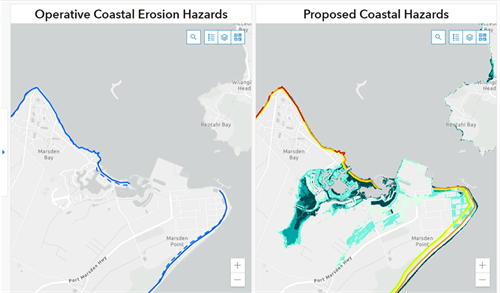 Example of a comparative map with the Operative map showing to the left and the proposed map showing to the right,.