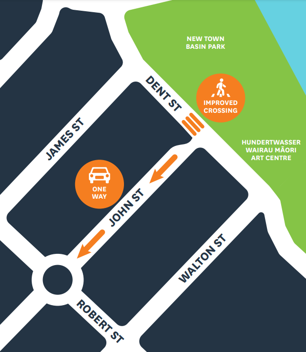 Graphic showing a stylised map of John Street changes