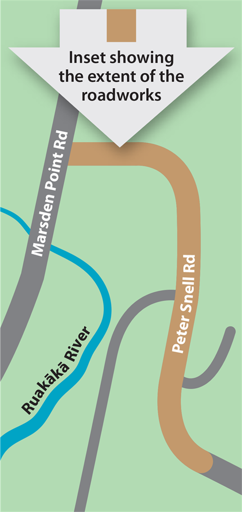 An inset showing extent of roadworks on Peter Snell Road. 