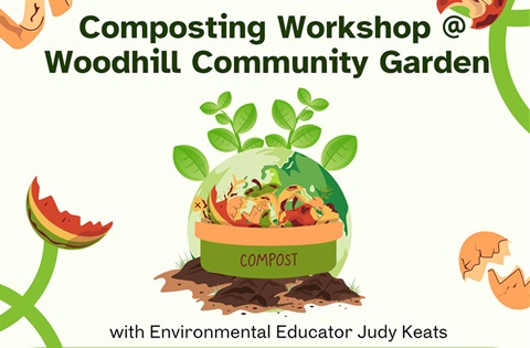 Graphic including an apple core, egg shell, vege peels and more. 