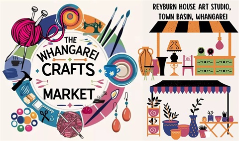 Logo and illustration graphic for The Whangārei Crafts Market.