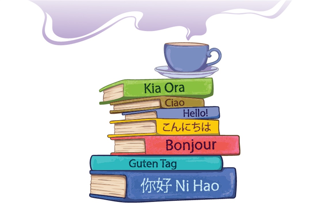 An illustration of a stack of books with 