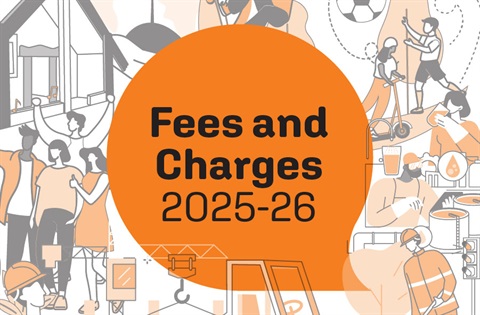 An orange, white and black illustration with the words 