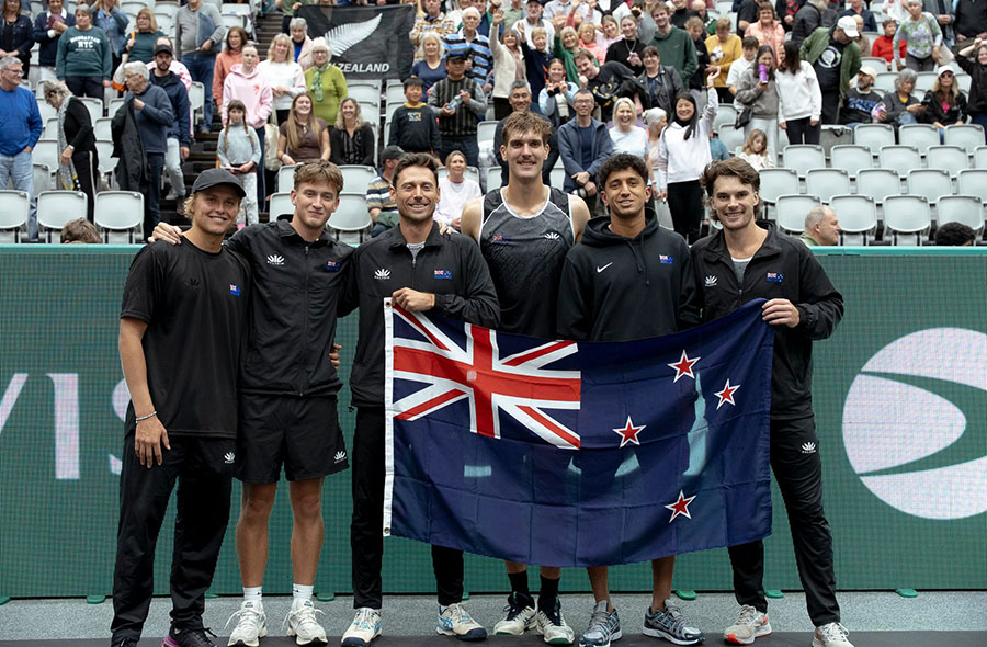 New Zealand tennis team at Davis Cup Tennis. 