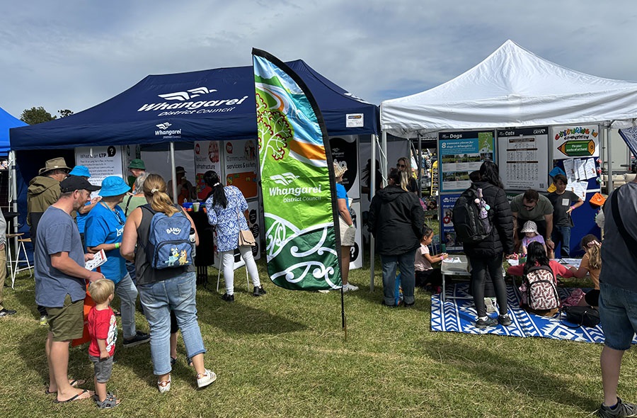 Whangarei District Council tents for engagement on a consultation at an outdoor event. 