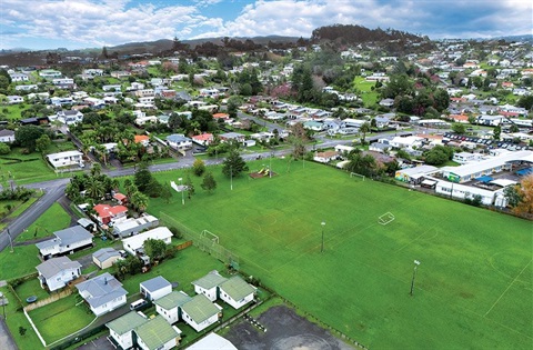Aerial view looking over a sports park in Morningside.