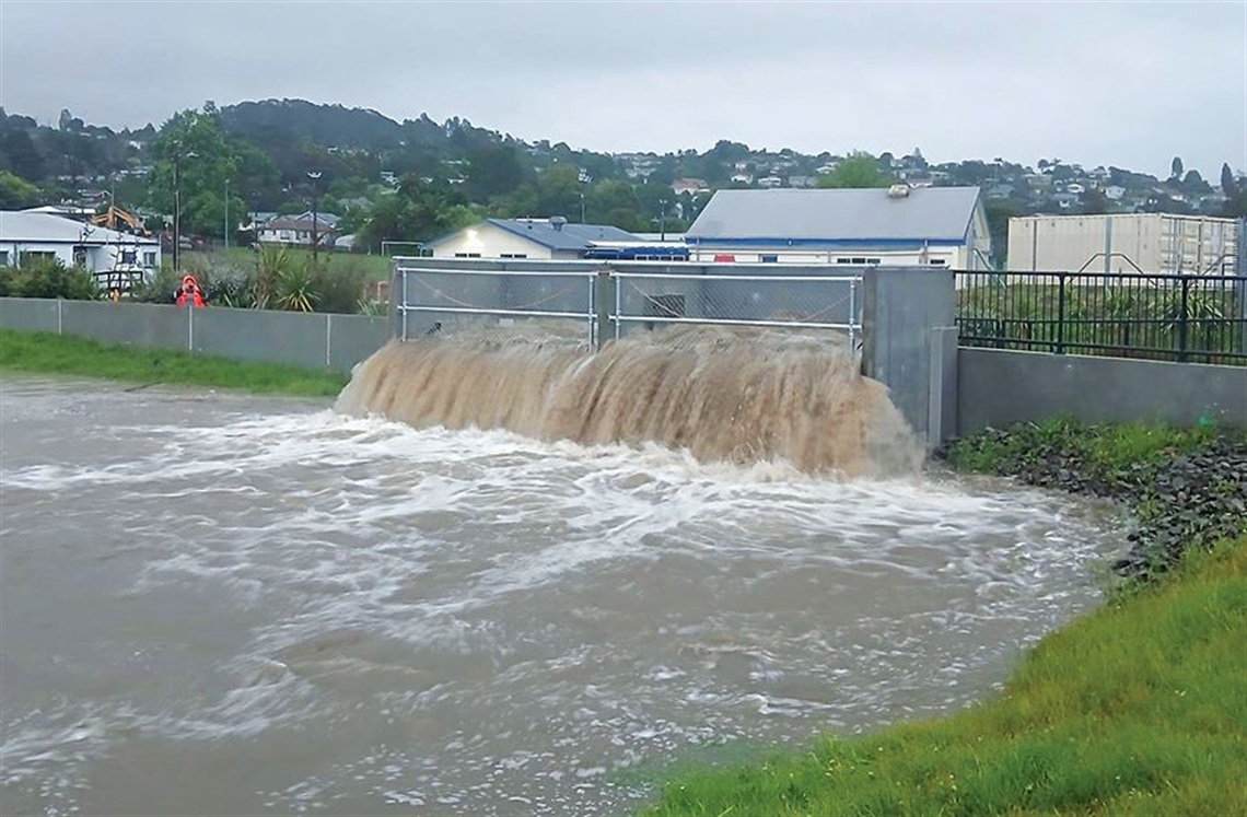 New pumps at the end of Rawhiti Street were tested at full capacity during heavy rain. 