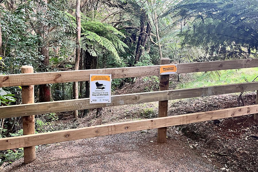 Fence with a sign about kauri dieback. 