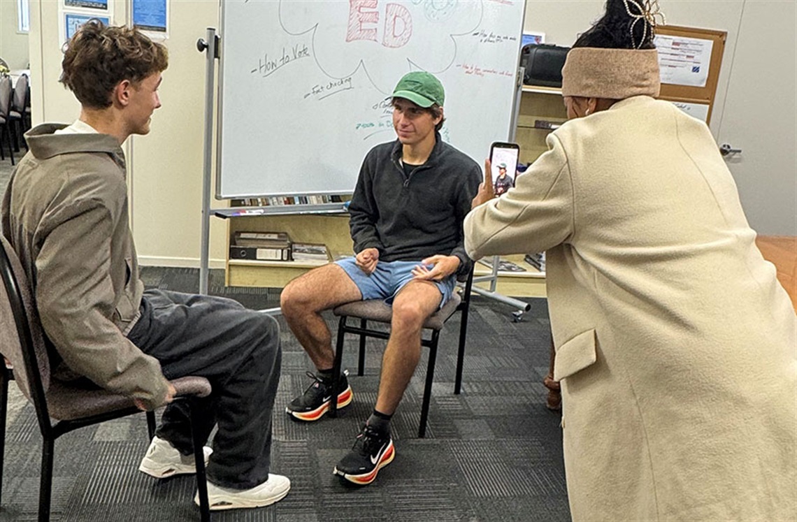 Grayson Sutherland and team filming their civics education videos to inspire a new generation of voters. 