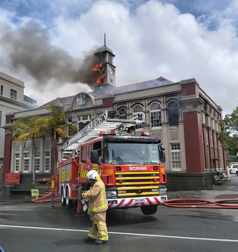 An image showing fire at the Old Town Hall building on Bank Street. 
