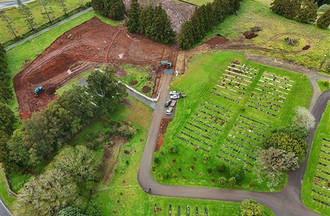 Aerial view of Maunu Cemetery showing the area of the extension project. 
