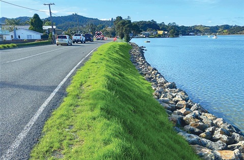 A photo of the Ngunguru seawall. 