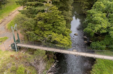 Aerial view photo of the A H Reed swing bridge. 