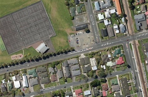 An aerial map photo of Kensington Avenue. 
