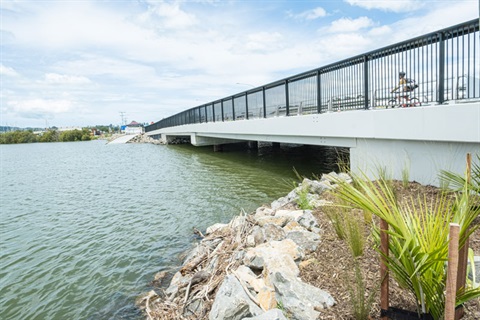 An image of the new / upgraded Port Road bridge after improvement works. 