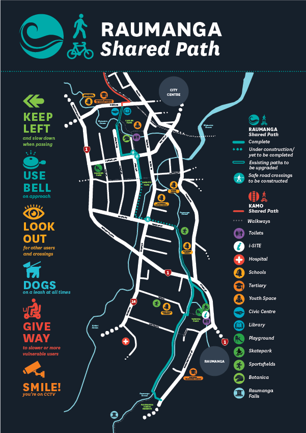A map showing progress on Raumanga Shared Path extension.