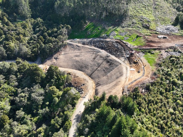Aerial photo showing works at Russell Road slip site. 