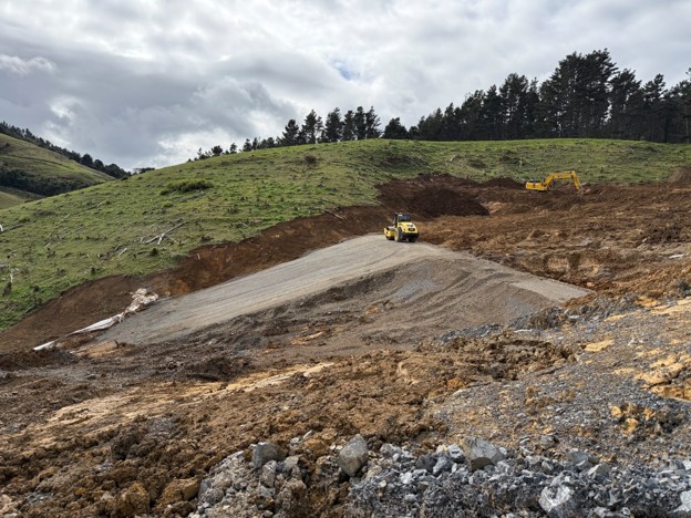The 'shear key' at the Russell Road fill site is a trench filled with solid material, making a large anchor to stop earth from sliding down the slope. 