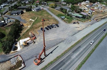 Aerial photo showing progress on Springs Flat roundabout.