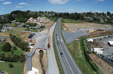 Aerial photo showing progress on Springs Flat roundabout.