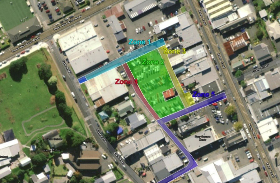 Map showing zones of closure of Te Kamo carpark for asphalt work. 
