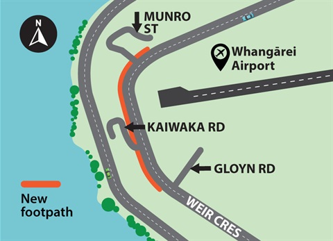 Map showing location of new footpath on Weir Crescent. 