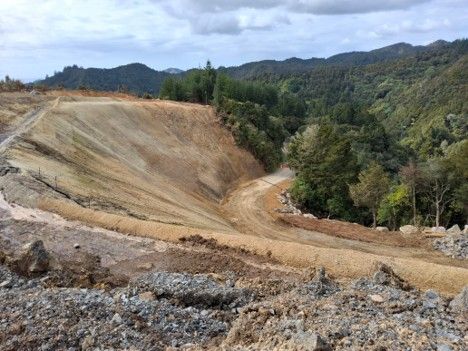 View of the slip site showing the road surface from above. 