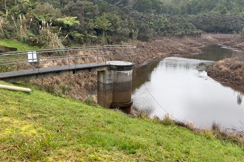 A photo of the Gomez Road Dam. 