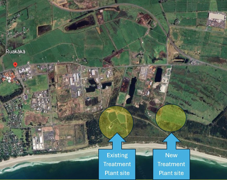 Aerial photogragh showing location of existing treatment plant site and new treatment plant site. 