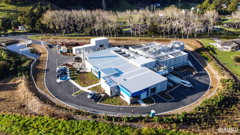 Aerial image of Whau Valley water treatment plant. 