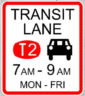 T2 transit lane sign with the words