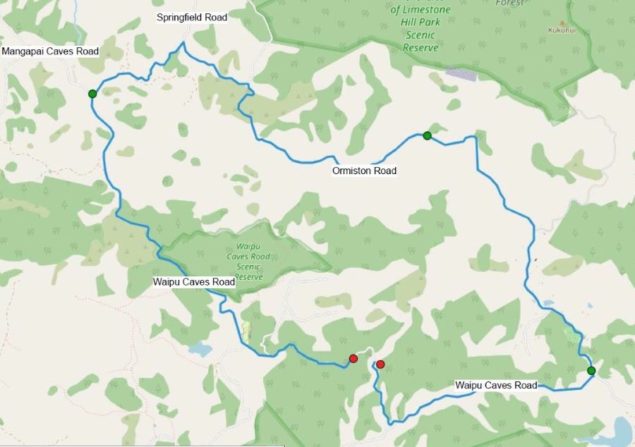 map showing Waipu Caves Road bridge superstructure replacement location.