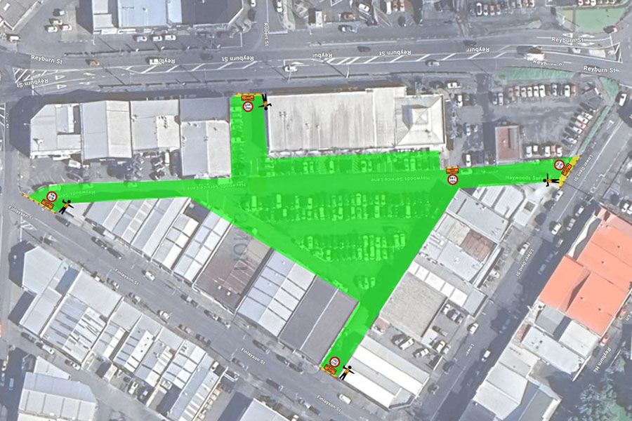 Map showing area of closure for resurfacing of Haywoods Service Lane on Sunday 22 February 2026.