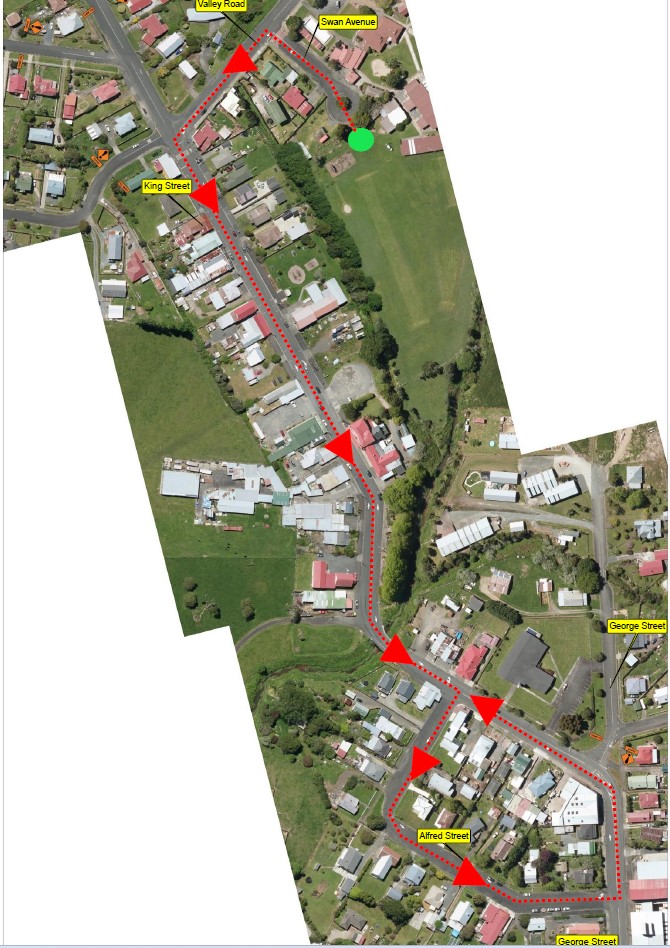 Map showing route of Hikurangi Christmas Parade. 