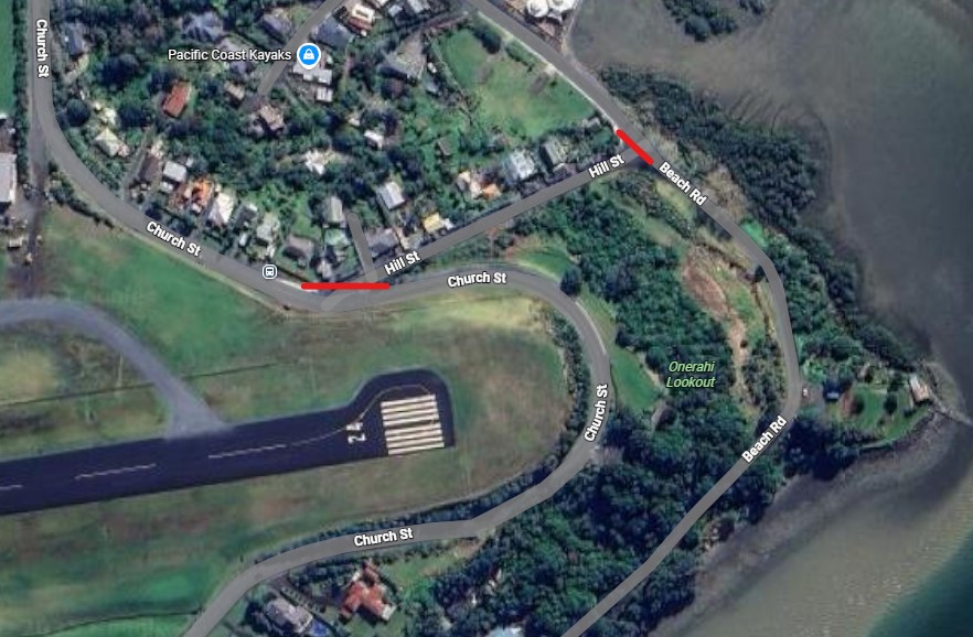 Map showing closure of Hill Street in Onerahi. 