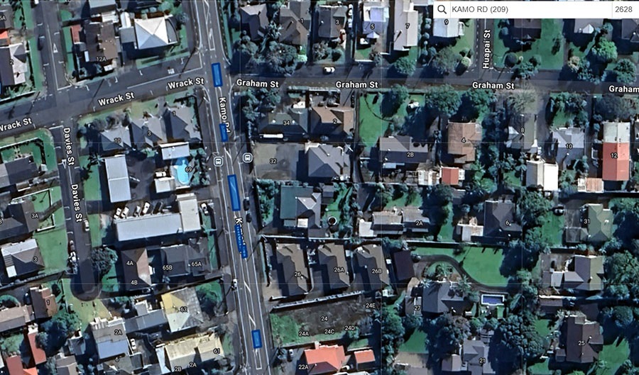 Map showing area of works on Kamo Road.