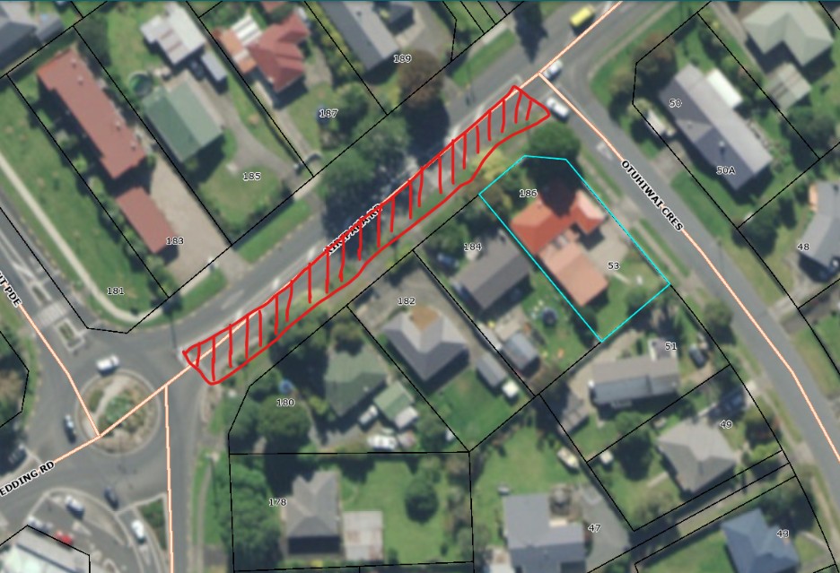 Map showing area of tree works on Kiripaka Road between Paramount Parade and Otuhiwai Crescent. 