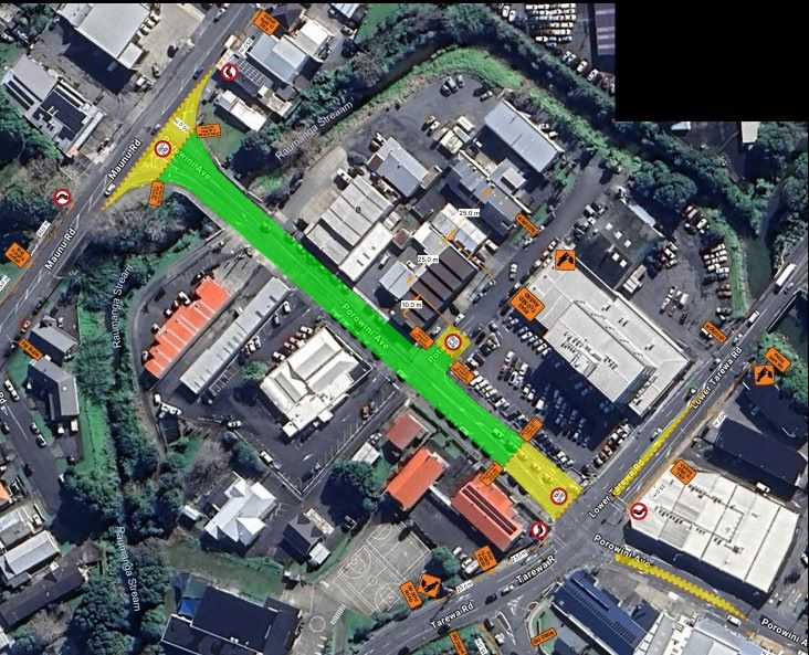 Map showing area of road closure on Porowini Avenue. 