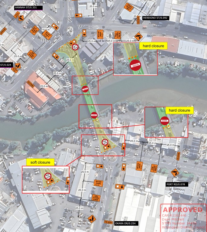 Map showing closure of Reyburn Street bridge (Port Road). 