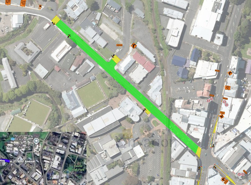 Map showing area of closure on Rust Avenue. 